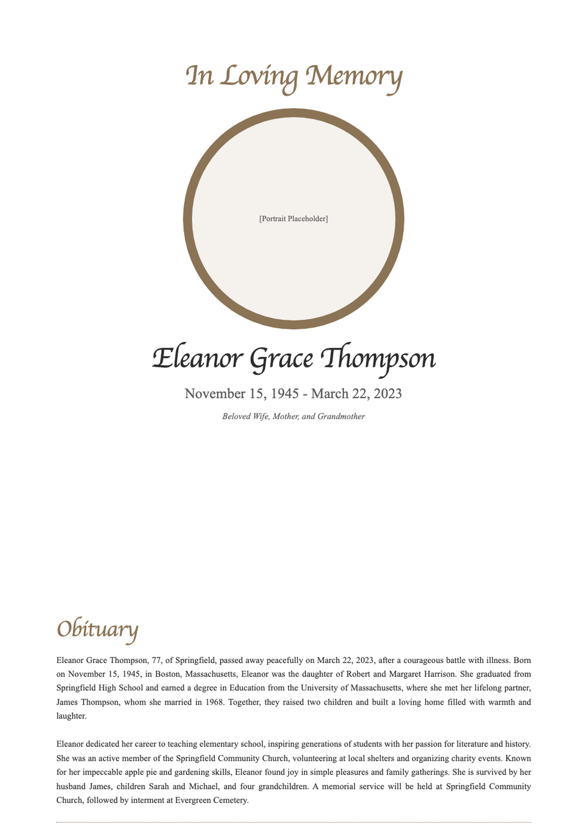 Elegant funeral program with floral borders and photo placeholder_variant_2